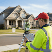 Land Surveyor in front of house for sale